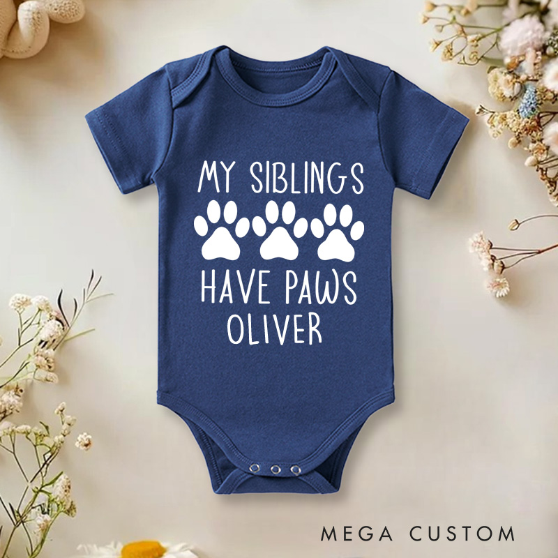 Personalized My Siblings Have Paws Baby Onesie Cute Baby Shower Gift
