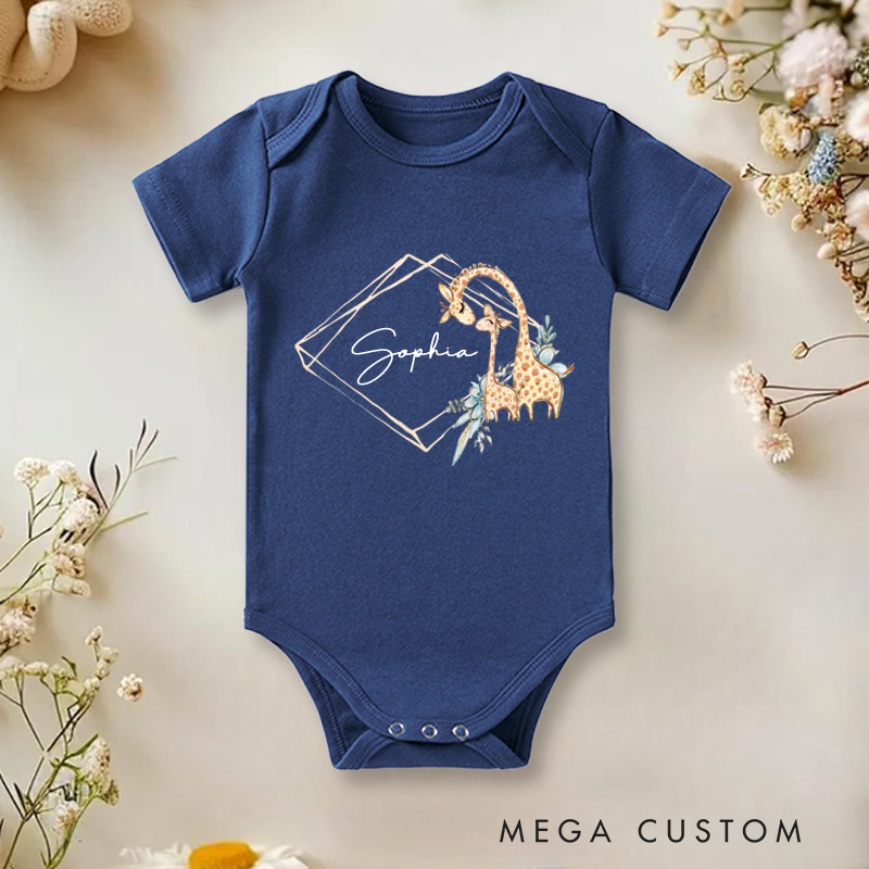 Personalized Mum & Baby Giraffe Wreath Baby Onesie Unisex Newborn Baby Gift