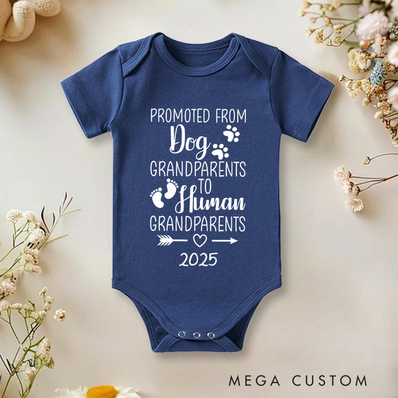 Personalized Promoted From Dog Grandparents To Human Grandparents Baby Onesie New Baby Gift