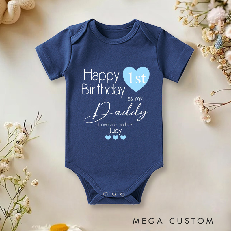 Personalized Happy 1st Birthday as My Daddy Blue Baby Onesie New Dad Gift