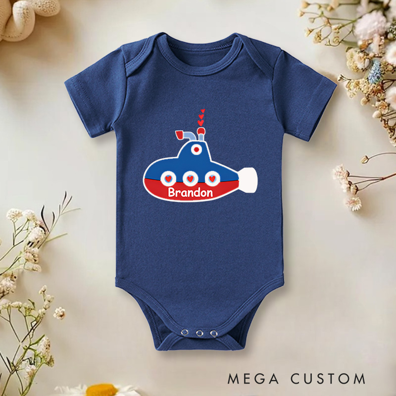 Personalized Submarine with Hearts Valentine's Baby Onesie Gift for Baby and Ocean Lovers