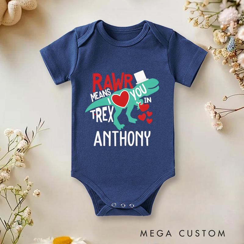 Personalized Rawr Means I Love You T-Rex Valentine's Baby Onesie Gift for Baby