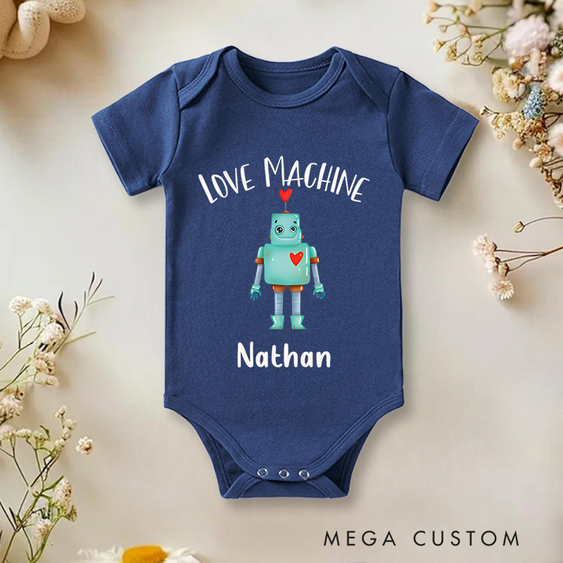 Personalized Love Machine Cute Robot with Heart Baby Onesie Baby Shower Gift