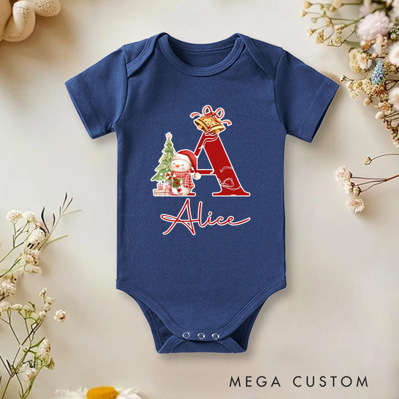 Personalized Christmas Surname Alphabet Baby Onesie Gift for New Baby