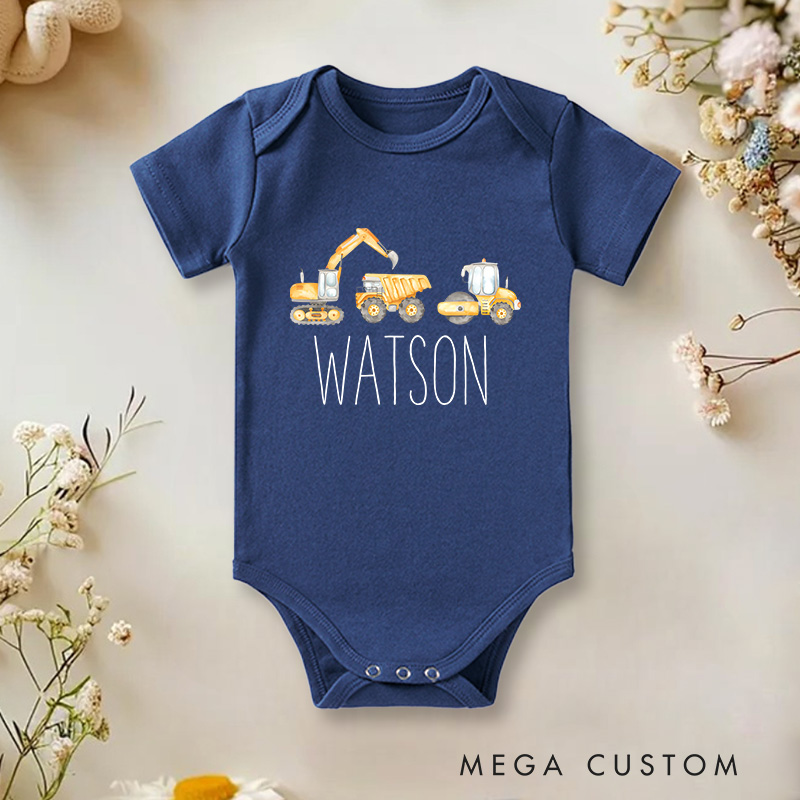 Personalized Construction Vehicle Baby Onesie Baby Shower Gift