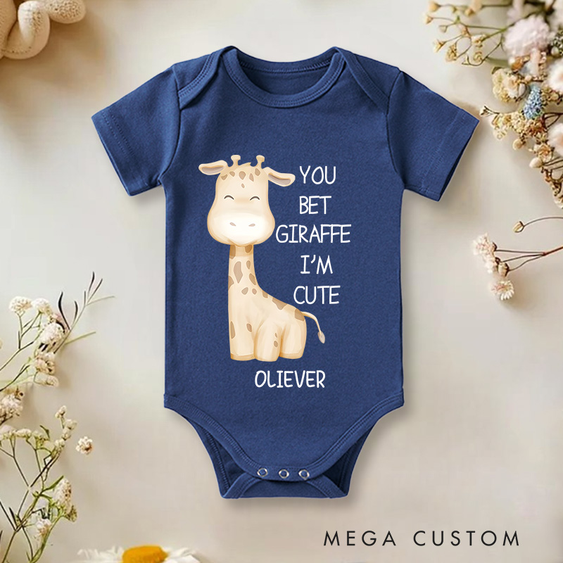 Personalized You Bet Giraffe I'm Cute Baby Onesie Gift for Kids and Pet Lovers