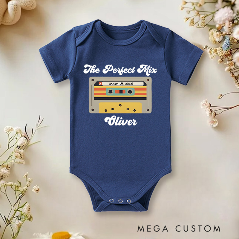 Personalized the Perfect Mix Mom and Dad Cassette Baby Onesie Baby Shower Gift