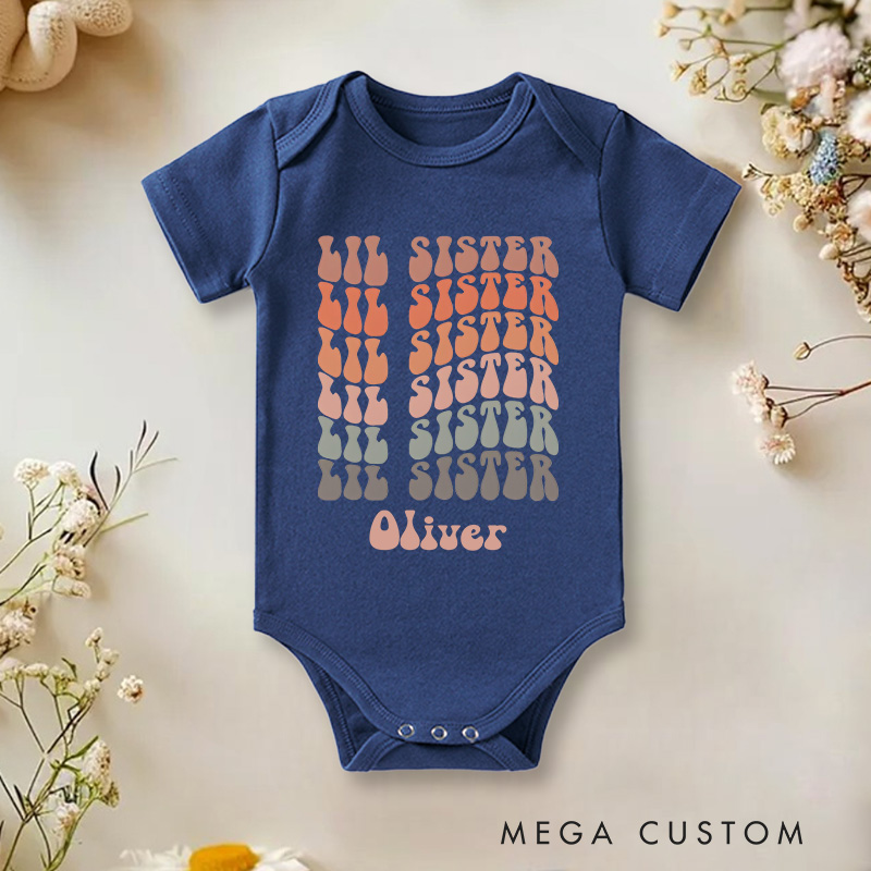 Personalized Lil Sister Name Baby Onesie Gift for New Baby