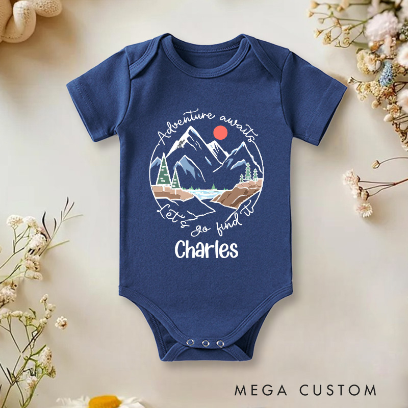 Personalized Adventure Awaits Lets Go Hike Mountain Baby Onesie Baby Shower Gift