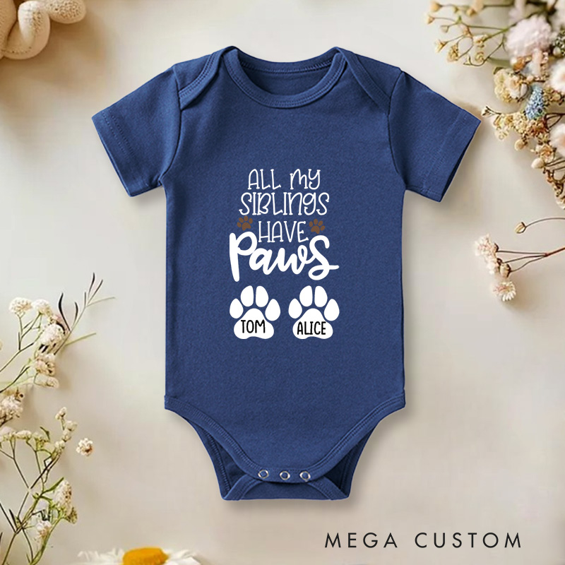 Personalized All My Siblings Have Paws Adorable Pet Lover and Family Baby Onesie