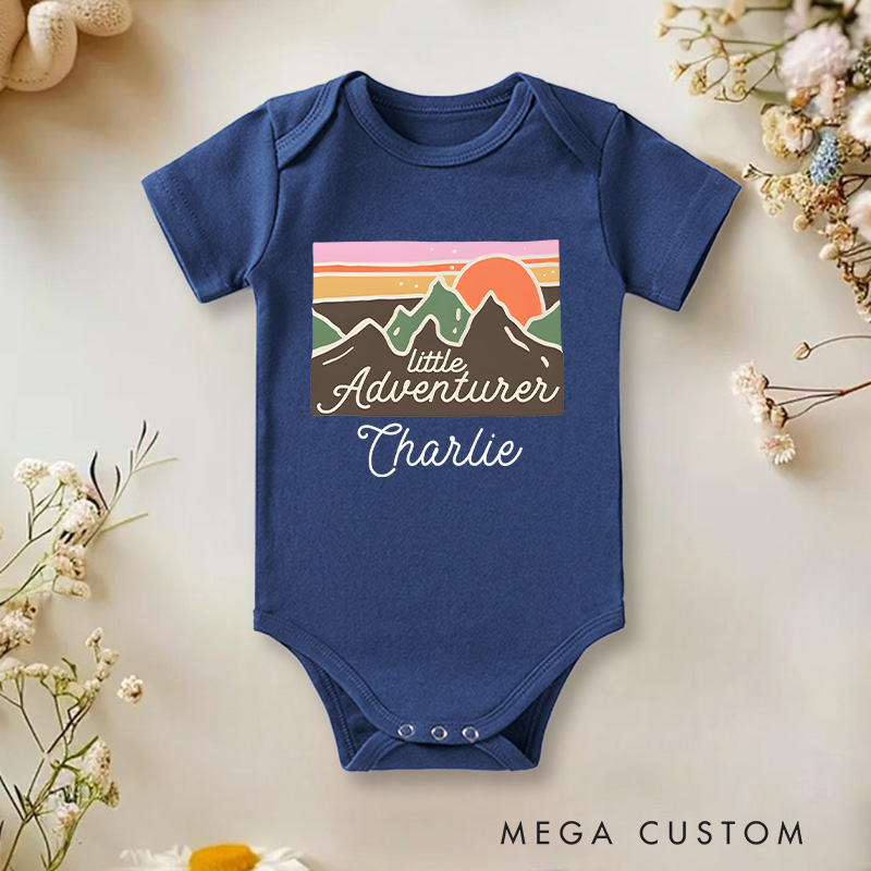 Personalized Little Adventurer Mountain Landscape Baby Onesie Gift for New Baby