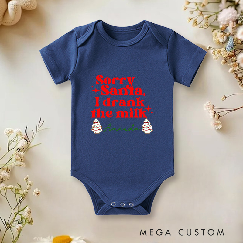 Personalized Sorry Santa I Drank the Milk Funny and Festive Christmas Baby Onesie