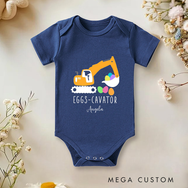 Personalized Eggs Cavator Cute Construction and Easter Themed Design for Kids Baby Onesie