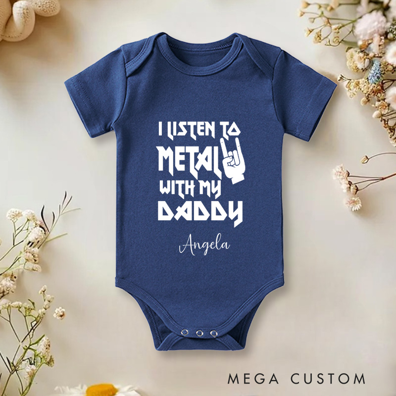 Personalized I Listen to Metal with My Mommy Fun and Edgy Music Baby Onesie