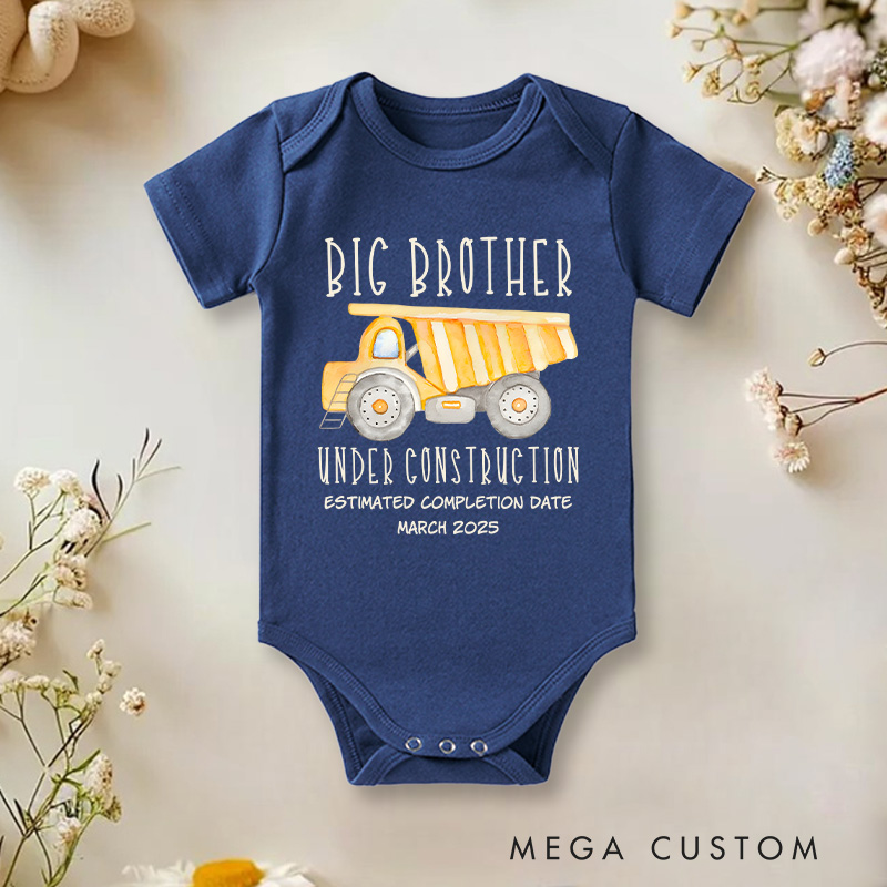 Personalized Big Brother Under Construction Dump Truck Baby Onesie Funny Baby Gift