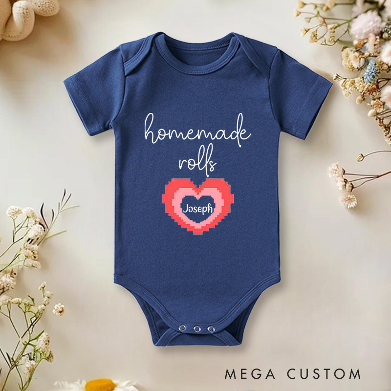 Personalized Pixel Red Heart Love Sweet and Retro Gaming Baby Onesie