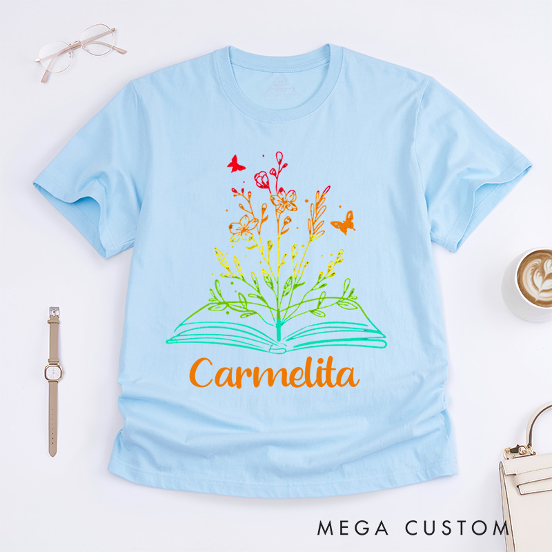 Personalized Book Flower Classic T-Shirts Library Shirts Book Reader Shirt Literary Shirt Book Lover Shirt Reading Tee Gift