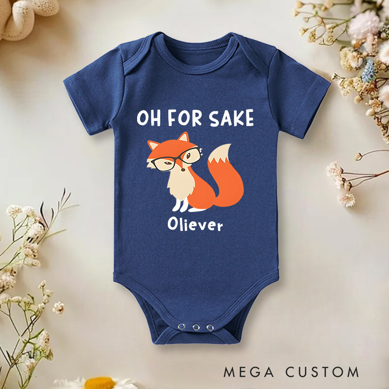 Personalized Oh for Sake Cute Fox Baby Onesie Funny Baby Gift