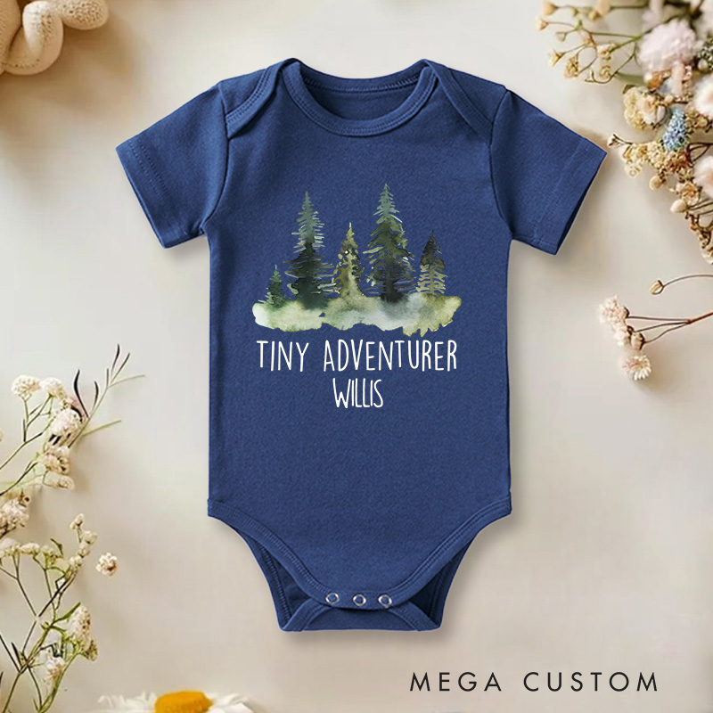 Personalized Tiny Adventurer Forest Scene Baby Onesie Baby Shower Gift