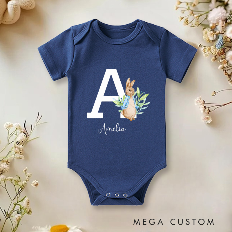 Personalized Letter Design with Cute Bunny Illustration Baby Onesie