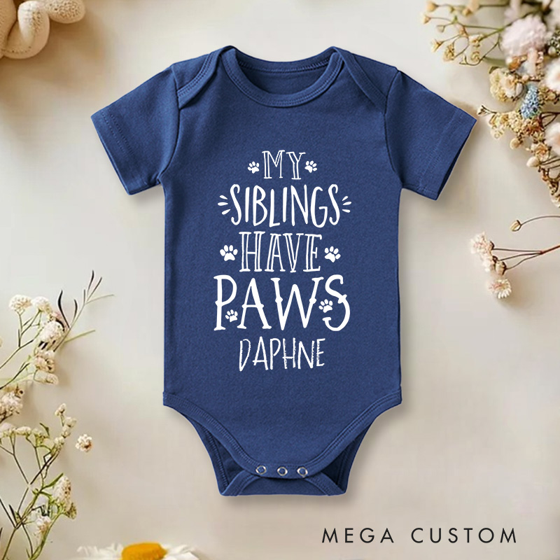 Personalized My Siblings Have Paws Baby Onesie Baby Gift