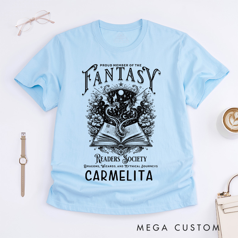 Personalized Fantasy Readers Society Classic T-Shirts Dragon Lover Tee Mythical Creatures Book Shirt Bookish Gift Vintage Shirt for Book Lover Gift