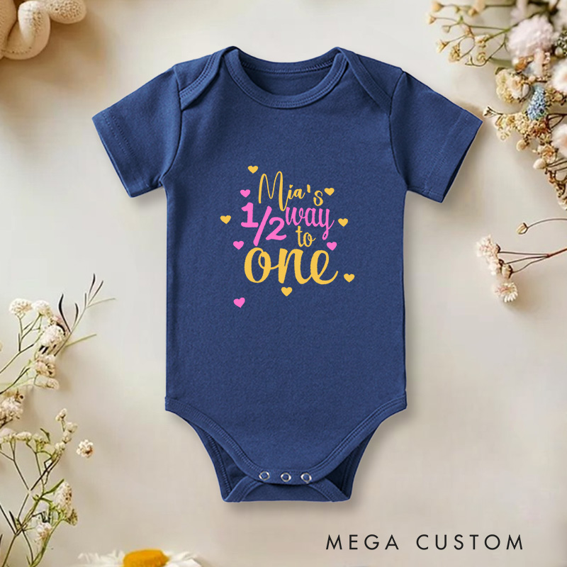Personalized Baby’s Halfway to One Cute and Colorful Half Birthday Celebration Baby Onesie  