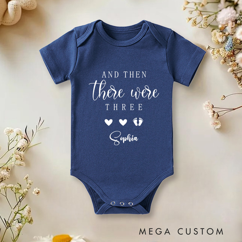 Personalized And Then There Were Three Sweet Family Addition Baby Onesie  