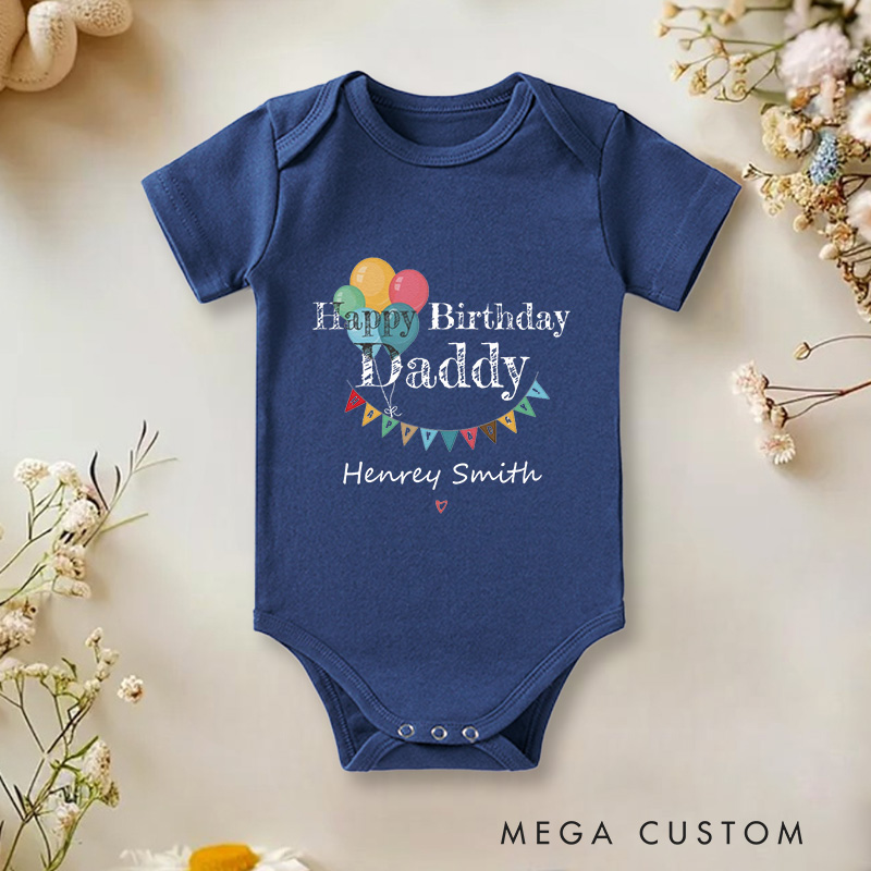 Personalized Happy Birthday Daddy Colorful Balloons and Banner Celebration Baby Onesie  