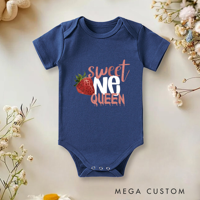 Personalized Sweet One Queen Strawberry Inspired First Birthday Celebration Baby Onesie  