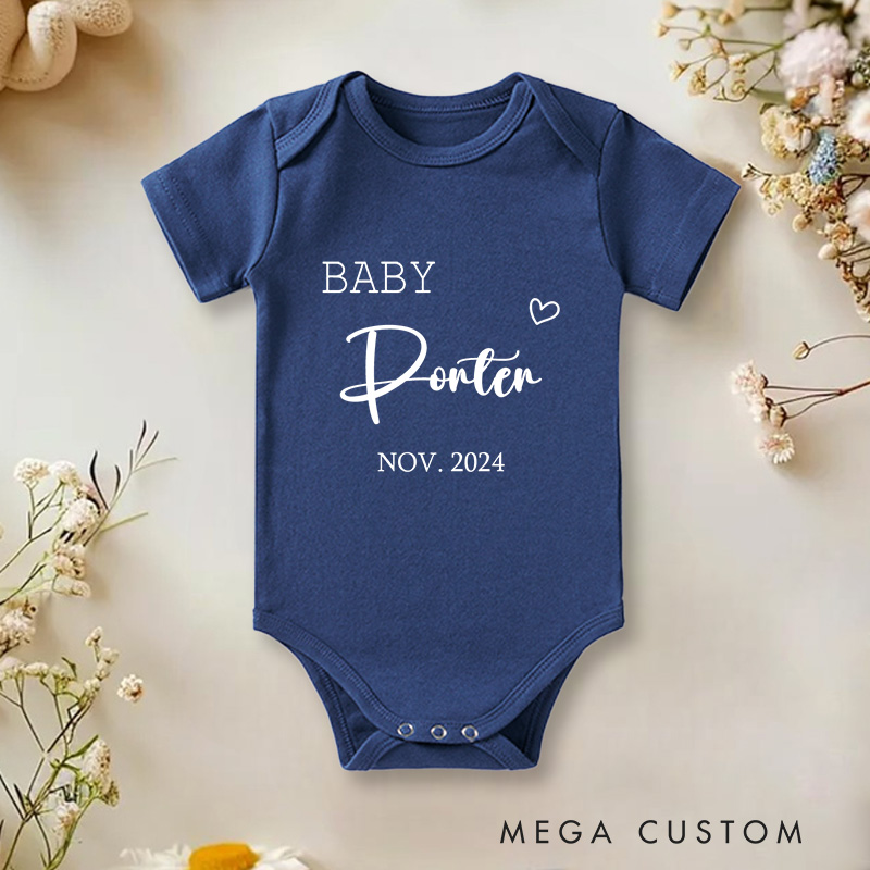Personalized Baby Name and Date Sweet and Elegant Birth Announcement Baby Onesie  
