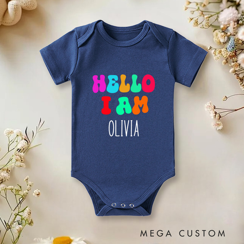 Personalized Hello I Am Name Bright and Colorful Name Introduction Baby Onesie  