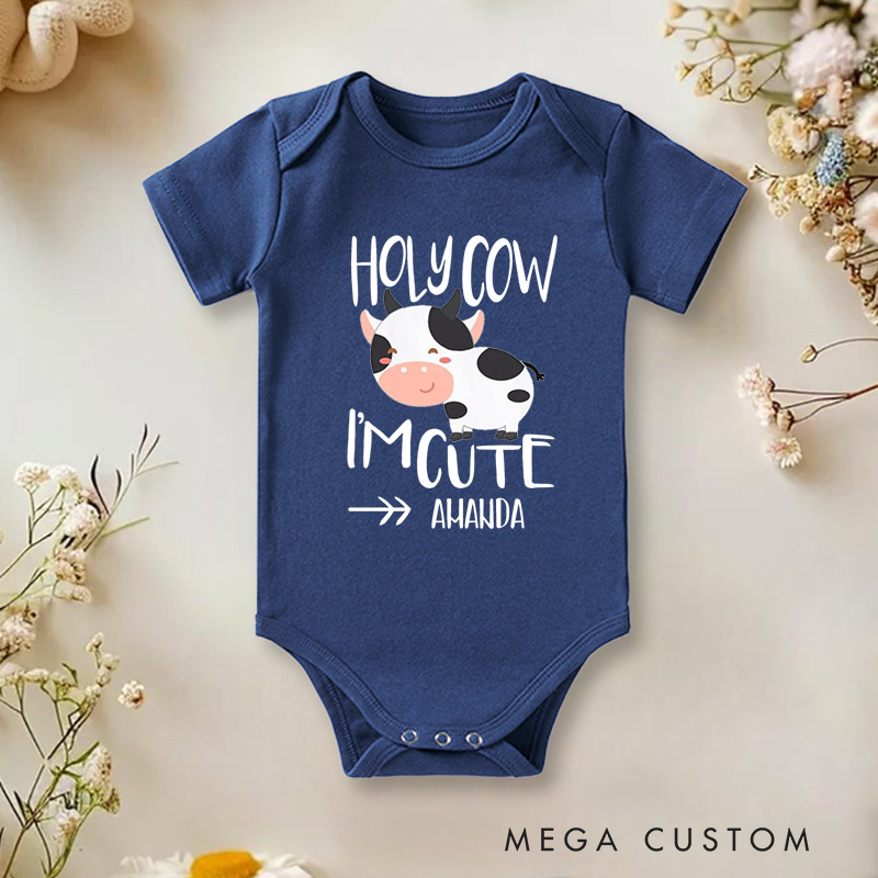 Personalized Holy Cow I’m Cute Funny and Playful Farm Animal Inspired Baby Gift Baby Onesie  