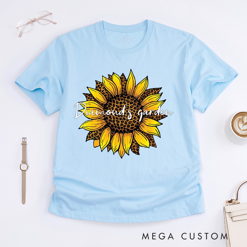 Personalized Leopard Sunflower Classic T-Shirts Sunflower Shirt Leopard and Floral Shirt Botanical Print Shirt Plant Lover Gift Gardening Gift