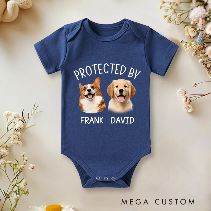 Personalized Protected By Photo Baby Onesie Gift for Baby Tee Cute Dog Gifts