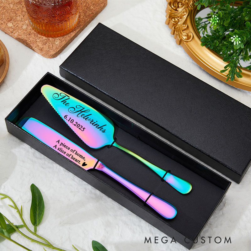 Personalized Cake Knife and Server Set Custom Housewarming Gift New Home Dining Accessories Elegant Design for Couples