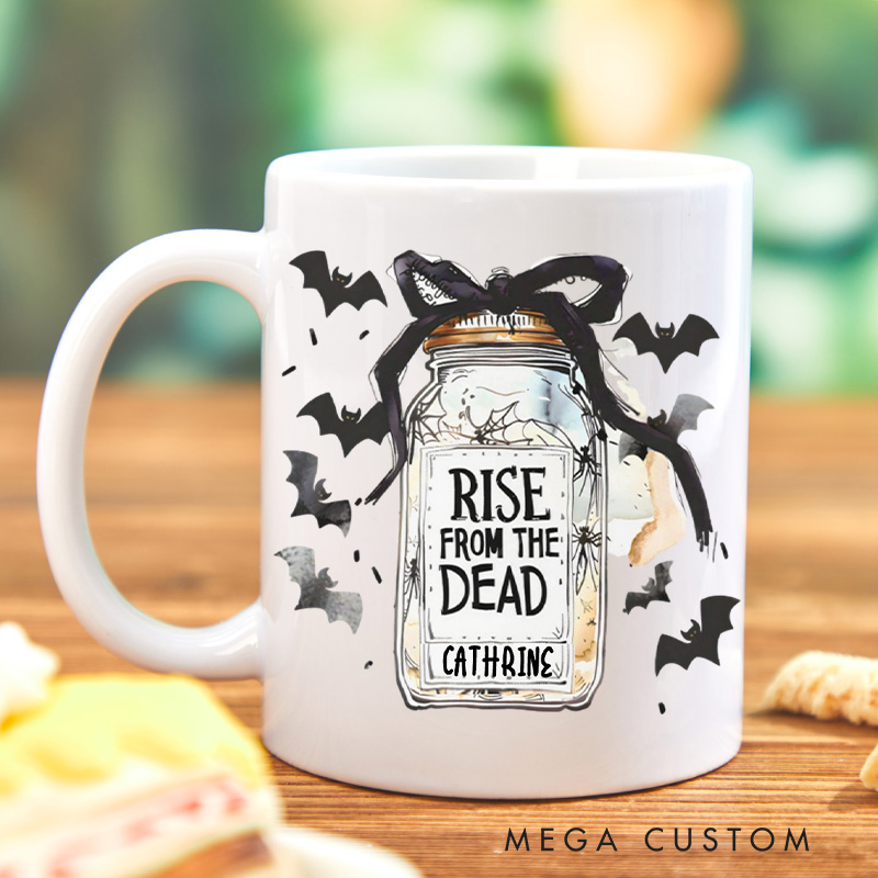 Personalized Rise from the Dead Mugs Custom Halloween Sourdough Starter Cup with Name Baker Coffee Mug for Baking Lover Gift
