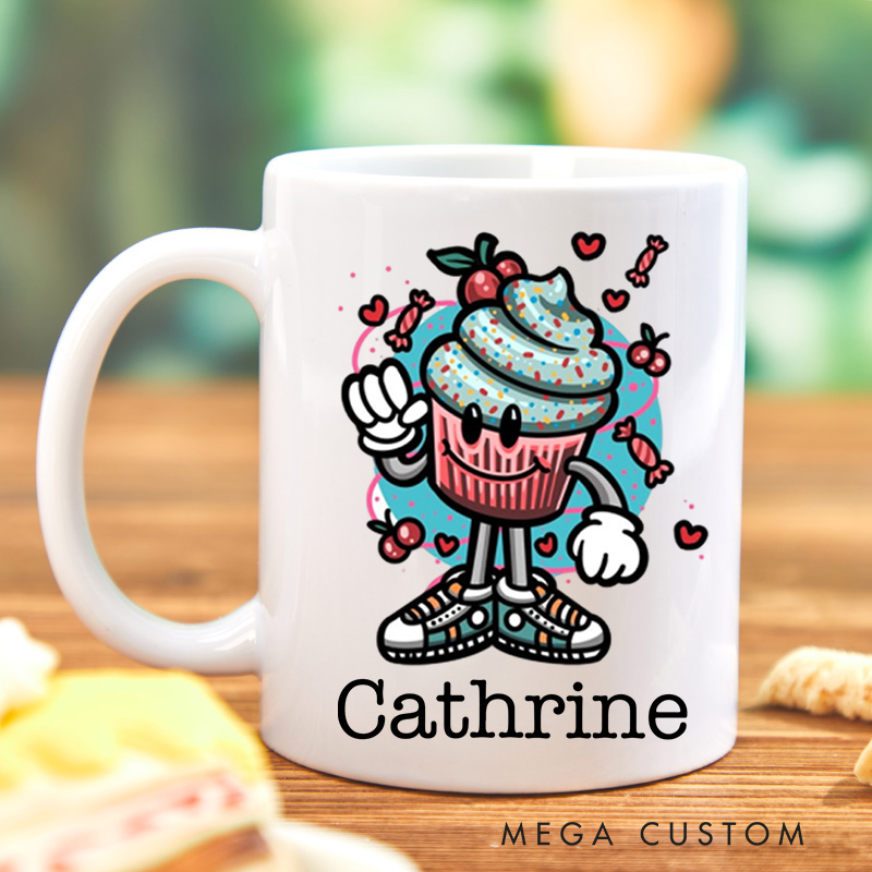 Personalized Retro Sweet Treat Mugs Custom Cupcake Mug with Name Ceramic Baking Coffee Mug for Baking Lover Gift