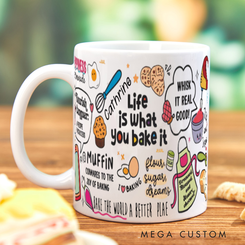 Personalized Life is What you Bake It Mugs Custom Baking Lovers Mug with Name Ceramic Baking Recipe Coffee Mug for Baking Lover Gift