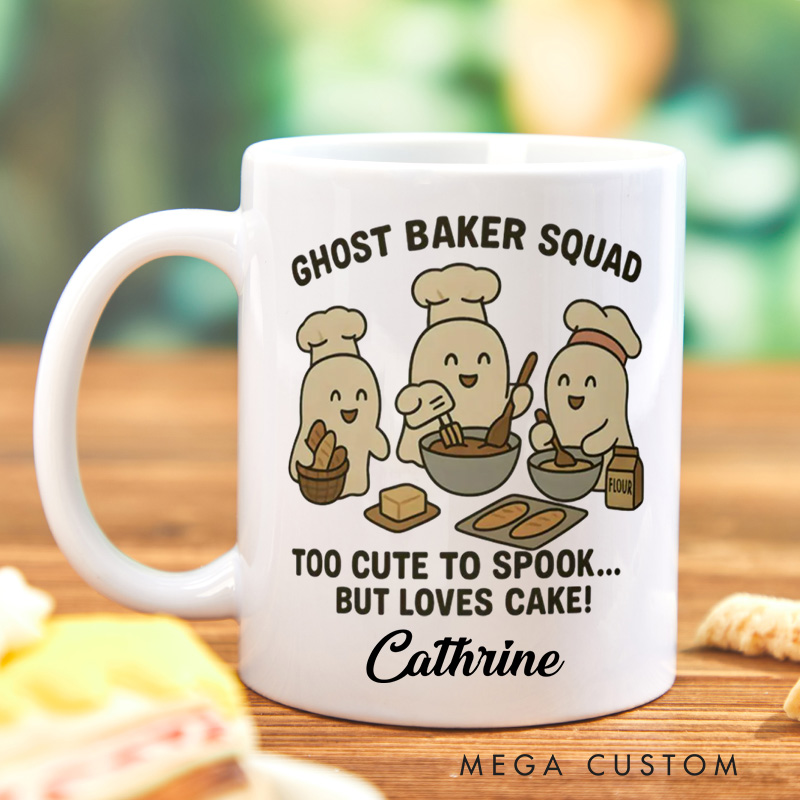 Personalized Ghost Baker Squad Mugs too Cute to Spook Baking Mug with Name Custom Ghost Baker Coffee Cup for Baking Lover Gift
