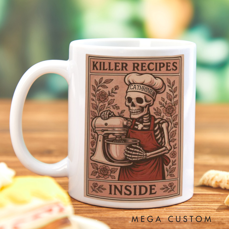 Personalized Killer Recipes Mugs Custom Baking Tarot Card Mug with Name Gothic Baking Coffee Mug Spooky Mug Baking Lover Gift