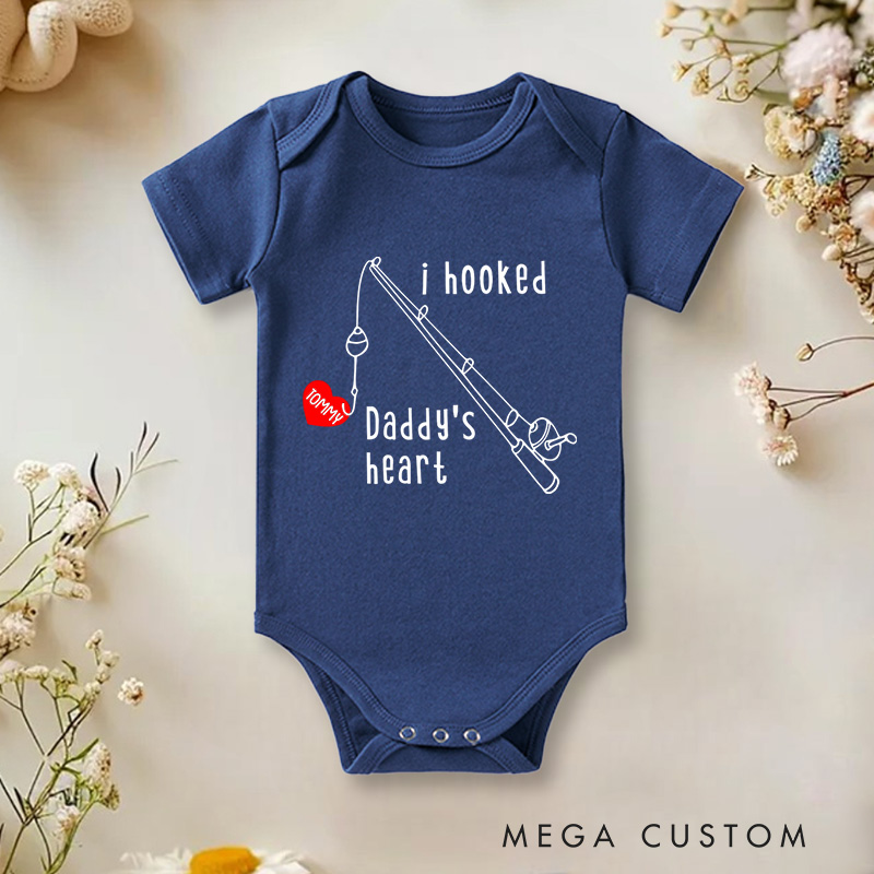 Personalized I Hooked Daddy's Heart Adorable Fishing Celebrating the Special Bond with Dad Baby Onesie