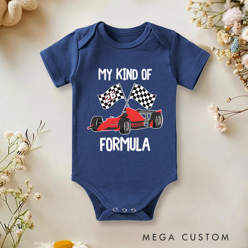 Personalized Race Car Grand Prix Checkered FlagOnesie Baby Bodysuit