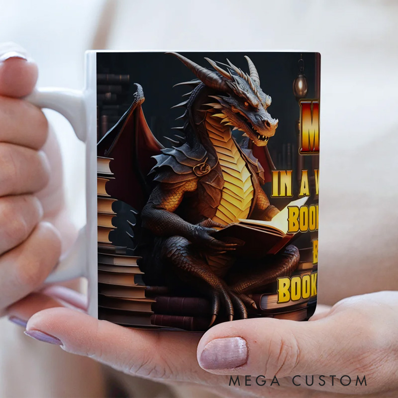 Personalized Book Dragon Ceramic Mug with Name 11oz/15oz Bookish Coffee Mug Birthday Gift for Readers Dragon Lovers Fantasy Book Lovers
