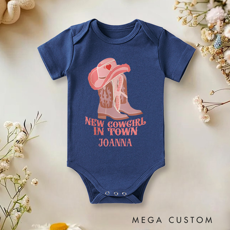 Personalized New Cowgirl in Town Baby Onesie Baby Shower Gift 