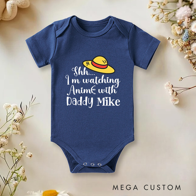 Personalized Shh I’m Watching Anime With Daddy Baby Baby Onesie Gift for First Father’s Day