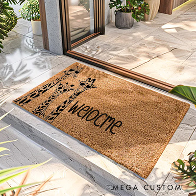 Personalized Cool Giraffe Welcome Doormat Home Doormat Custom Front Doormat Housewarming Gifts First Home Gift Closing Gift New Home Gift