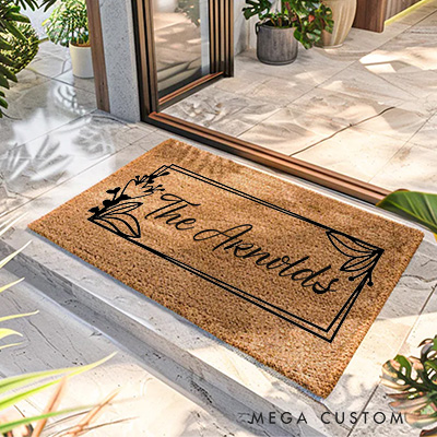 Personalized Floral Framed Doormat Home Doormat Custom Welcome Front Doormat Housewarming Gifts Closing Gift New Home Gift First Home Couple Gift