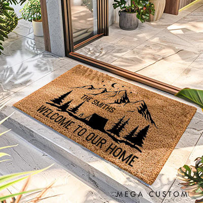 Personalized Home Doormat Custom Welcome Front Doormat Housewarming Gifts for Nature Lovers First Home Couple Gift Welcome Mat for Home New Home Gift
