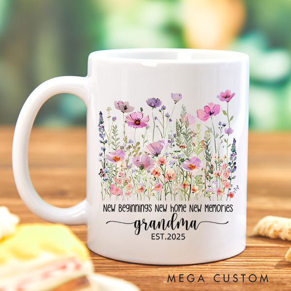 Personalized Wildflowers Grandma Mug New Beginning New Home New Memories Mug Gift for Grandma Mother's Day Gift Christmas Gift Housewarming Gift